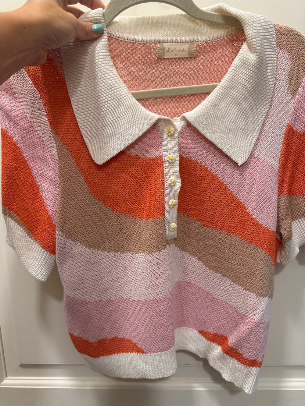 Alter’d State Women’s Short Sleeve Polo Sweater - with daisy buttons
